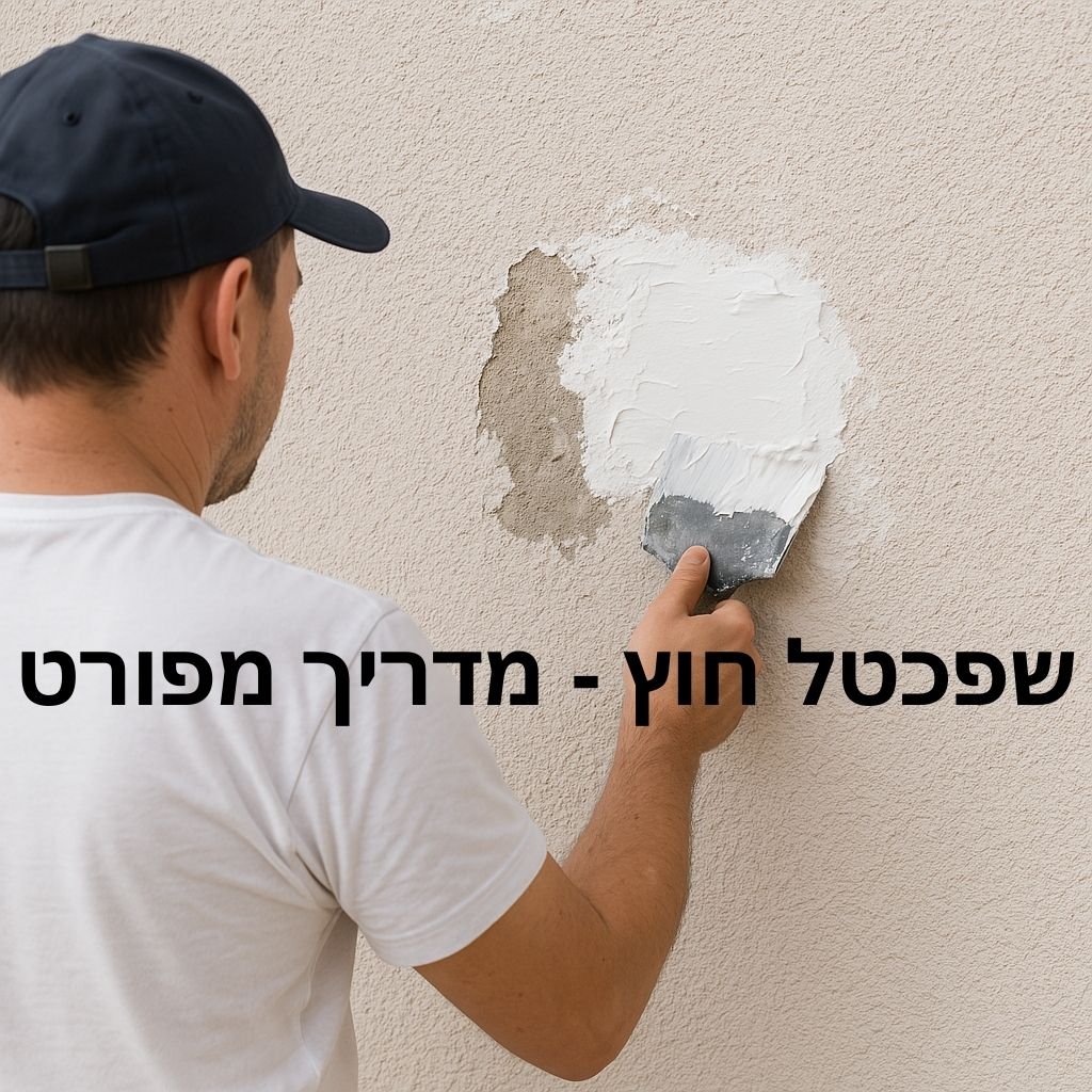 צבעי מקצועי מורח שפכטל חוץ על קיר חיצוני בבית במסגרת תיקון והחלקת הקיר לפני צביעה